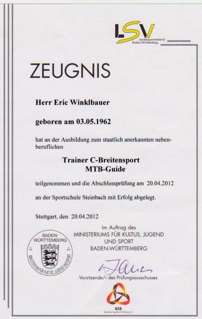 1. Lizenz zum staatlich anerkannten Trainer C-Breitensport